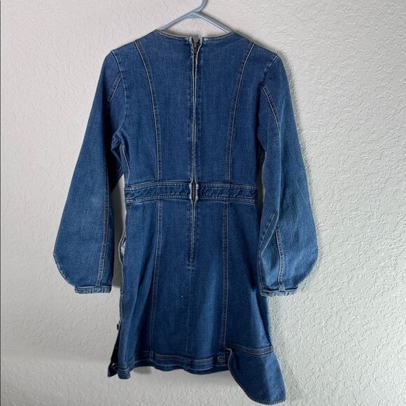 AMUR Sammy Denim Dress Size 6 Puff Sleeve Button Front Ruffle - Picture 9 of 14